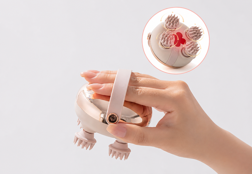 Four rotating massage heads on Ruely Scalp Massager
