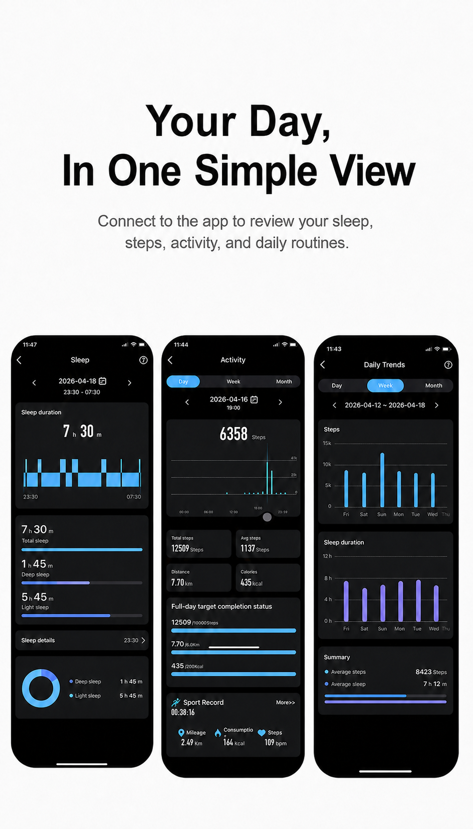 Qring app interface for Ruely Smart Ring lifestyle insights